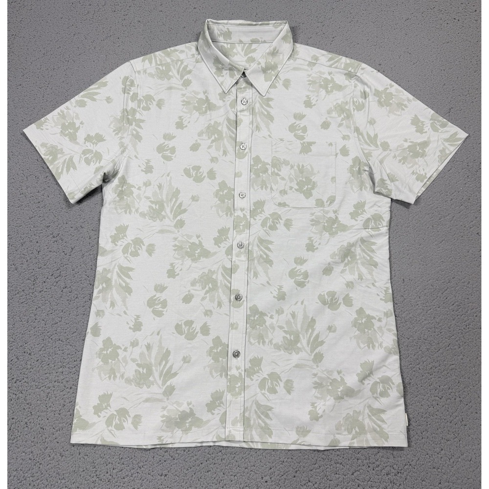 Vuori Shirt Mens Medium White Floral Short Sleeve Button Up Casual Woven